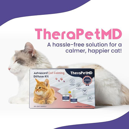 TherapetMD - Cat Calming Diffuser Pheromone Kit - Multi Cat Anxiety Relief Stress Reduction Plugin 700 sq ft Coverage Vet Recommended.