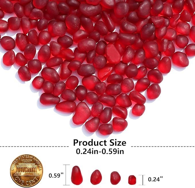 Sea Glass Stones - 0.9LB Red Frosted Glass Pebbles Gemstones - Perfect for Aquarium Rocks, Fish Tank Gravel, Vase Fillers, DIY Crafts, and Home Decor