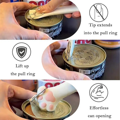 3 Pcs Cat Food Can Lids & One Opener | Cute Paw Shape Can Covers and Opener Spatula Cat Spoons for Wet Food | Universal BPA Free Silicone Spoon & Covers for Dog Cat Cans(Pink)