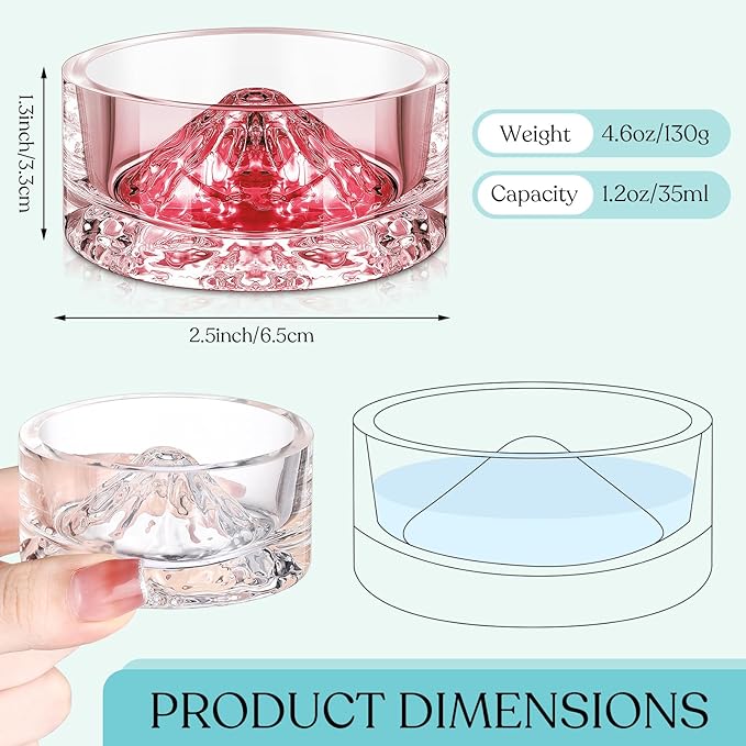 Baderke 2 Pcs Hamster Water Bowls Glass Hamster Food Bowls 35ml Mountain Style Drinking Container Anti Turning for Guinea Pig Gerbils Mice Rats Chinchilla Small Pets(Clear and Pink)