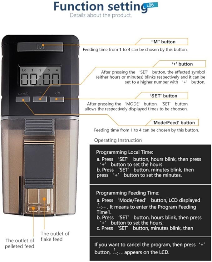 LONDAFISH Aquarium Fish Feeder, 0.175L Capacity, Plastic, Timer, Suitable for Pelleted, Particle, Flake Feeds