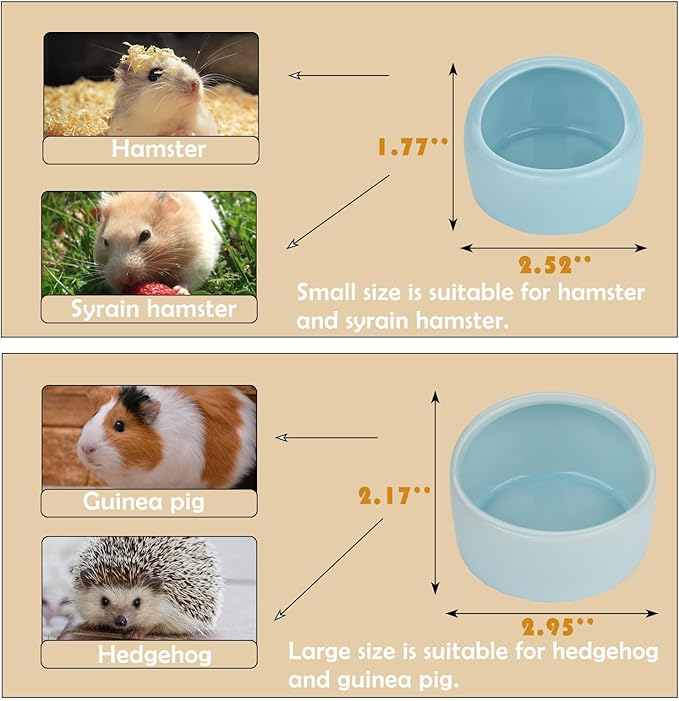 VanEnjoy 2 Pack Medium Hamster Food Bowl Ceramic Guinea Pig Food Dish No Spill Hamster Food and Water Bowl Small Animal Food Bowl - Pink and Blue