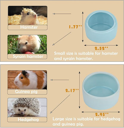 VanEnjoy 2 Pack Medium Hamster Food Bowl Ceramic Guinea Pig Food Dish No Spill Hamster Food and Water Bowl Small Animal Food Bowl - Pink and Blue