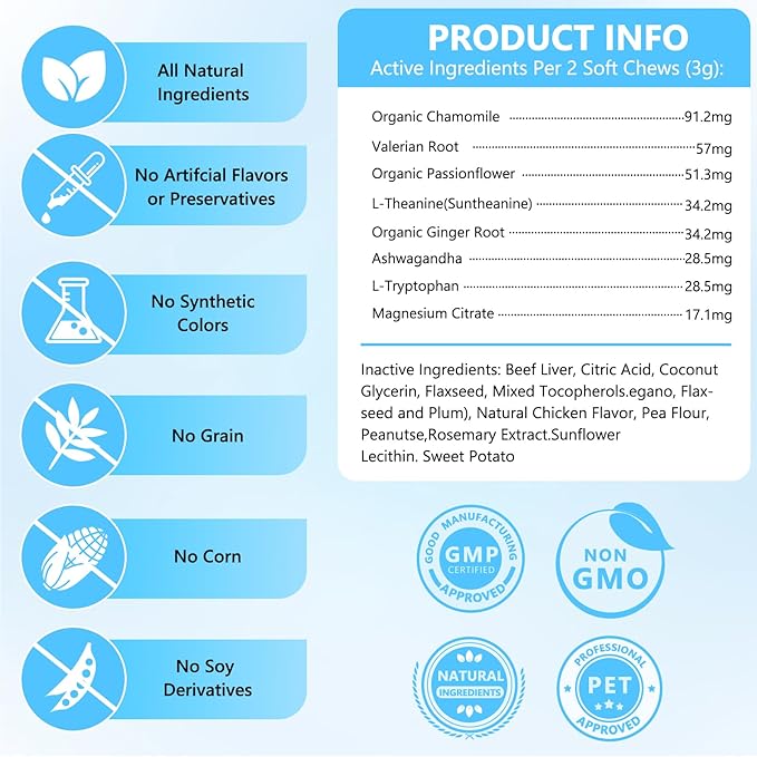 Calming Chews for Cats 230ct, Cat Calming Treats - Cat Anxiety Relief, Helps Reduce Stress & Promotes Relaxation for Travel, Boarding, Vet Visits, Separation Anxiety, Prevent Bites - Chicken Flavor