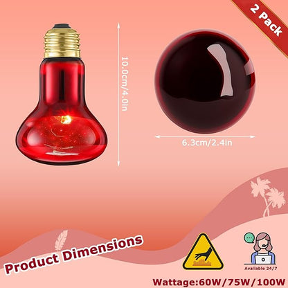 75W Infrared Basking Spot Light Bulbs for Reptiles & Amphibians – Red Heat Lamp for Bearded Dragons, Turtles, Snakes & Chicks, Great for Terrarium Heating & Brooder Warmth | 2 Pack