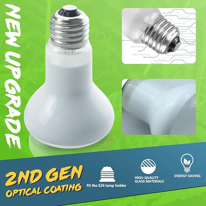 LUCKY HERP 4 Pack 50W Reptile Heat Lamp Bulb (2nd Gen), Amphibian Basking Light Bulb, Reptile Daylight Bulb for Turtle, Bearded Dragon, Lizard Heating Use