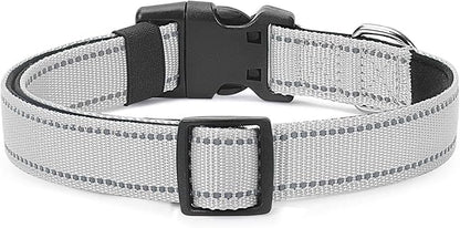 Reflective Dog Collar Padded with Soft Neoprene Breathable Quick Release Basic Dog Collars for Small Dogs Girl Boy Silver