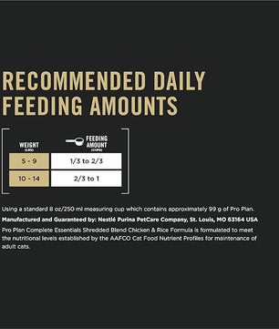 Purina Pro Plan Complete Essentials Shredded Blend Chicken and Rice Formula Adult High Protein Cat Food - 6 lb. Bag