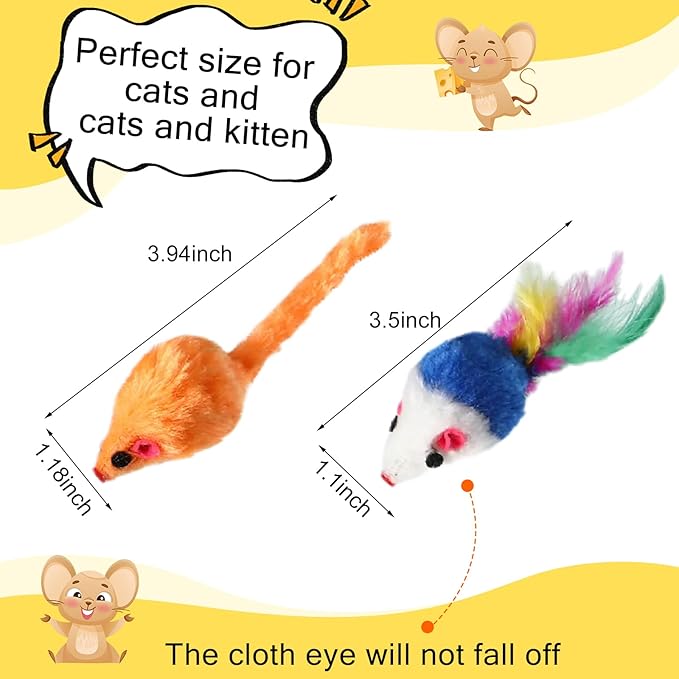 Syhood 120 Pcs Fur Mice Cat Toys Catnip Mouse Toys with Rattle Sound for Cats Mini Mice for Indoor Pets Kitten Interactive Play Assorted Color