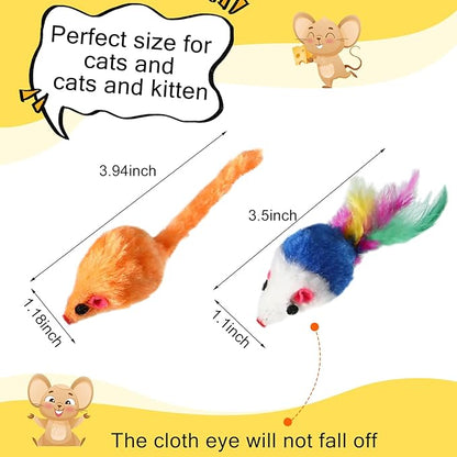 Syhood 120 Pcs Fur Mice Cat Toys Catnip Mouse Toys with Rattle Sound for Cats Mini Mice for Indoor Pets Kitten Interactive Play Assorted Color