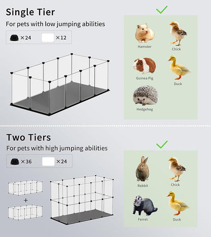 Small Animal Playpen, Guinea Pig Cages with Waterproof Mat, 24 Panels Pet Playpen for Hamsters, Hedgehog, Bunny, Ferret, Indoor Outdoor Plastic Fence, 48.5 x 24.8 x 32.3 inches