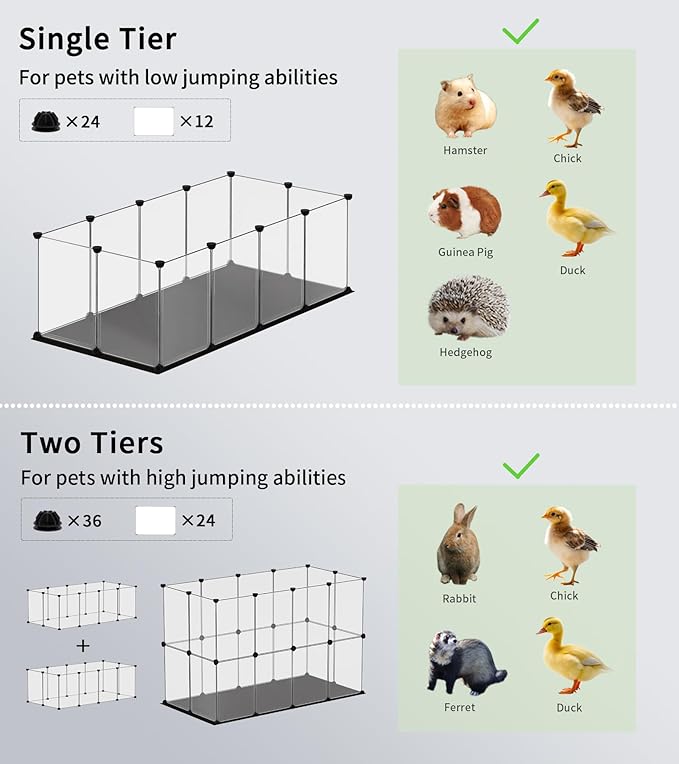 Small Animal Playpen, Guinea Pig Cages with Waterproof Mat, 12 Panels Pet Playpen for Hamsters, Hedgehog, Indoor Outdoor Plastic Fence, 48.5 x 24.8 x 16.1 inches