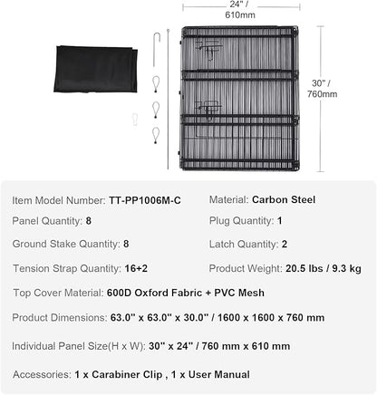 VEVOR Dog Playpen, 8 Pcs 30"H x 24"W Panels Foldable Metal Pet Exercise Pen, Dog Fence Indoor and Outdoor Pen with Door, 600D Oxford Fabric Top Cover, Pet Playpen for Dogs, Cats, Other Small Animals
