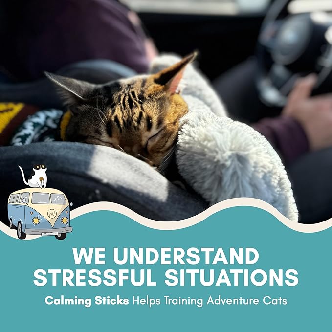 ALBERT & MIA Calming Sticks Lickable Cat Calming Treats - Stress & Cats Anxiety Relief - Irresistible - Vet Cat Calm Supplement Care (Kitten Sleep Aid, Grooming, Car Rides, Travel) 20 Pack
