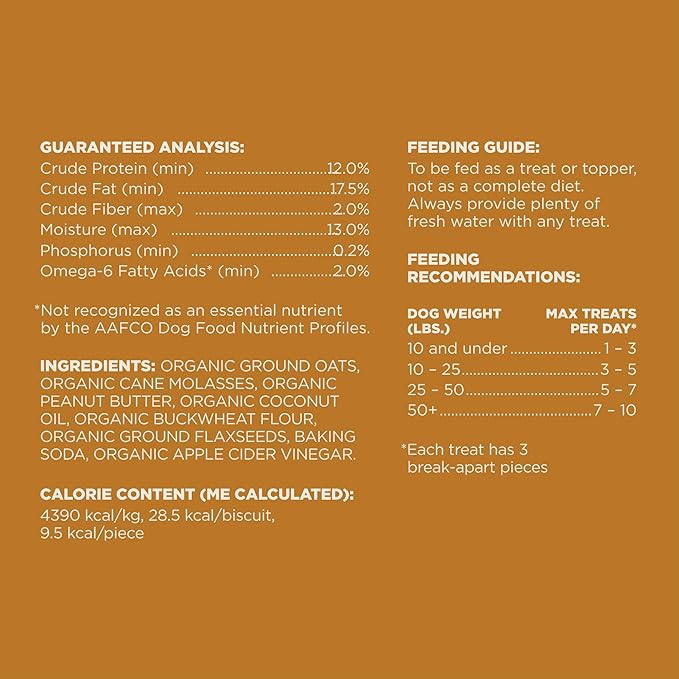 Amazon Brand - Wag Expedition Human Grade Organic Biscuits Dog Treats, Non-GMO, Peanut Butter, 10oz