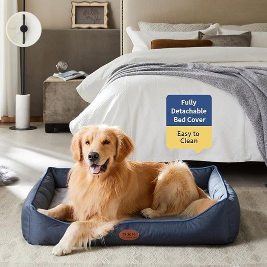 Orthopedic Dog Beds for Medium Dogs, Durable Egg Crate Foam Sofa Dog Bed wit Washable Removable Cover,Waterproof Lining,Pet Bed for Large Dogs (Navy Blue, 39.4" L x 31.5" W x 7.4" Th)