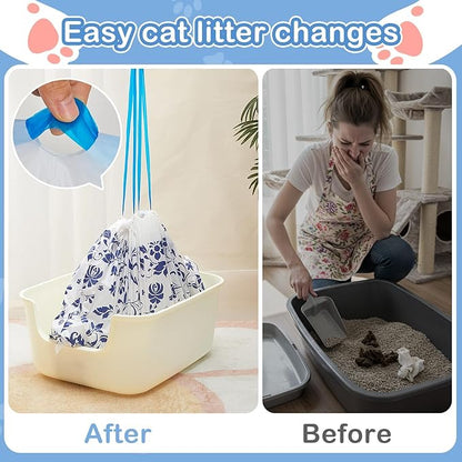Unicorn Catcher 30 Pack Cat Litter Bags 36" x 19" Large Litter Box Liners Tear-Resistant with Drawstring for Easy Access Cat Litter Liners for Litter Boxes Under 36in Total Size