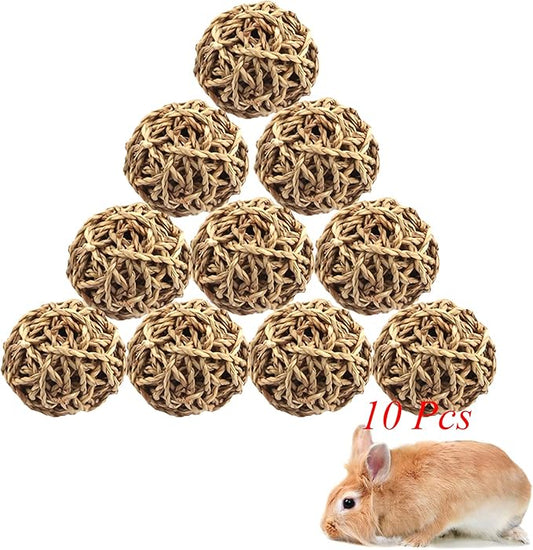 10PCS Rabbit Grass Balls 2.8in Large Guinea Pig Balls Small Animal Activity Enrichment Toy for Bunny Chinchilla Hamster Gerbil Grinding Playing