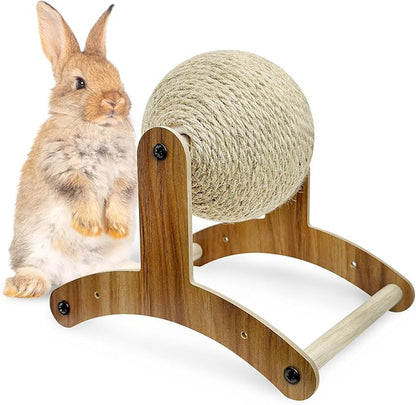 Fhiny Rabbit Scratch Toy, Natural Sisal Rabbit Scratching Ball Sisal Rope Bunny Claw Scratcher Rotating Ball Interactive Toys Nail Scratching Post for Indoor Pets Kittens Ferrets Small Animals