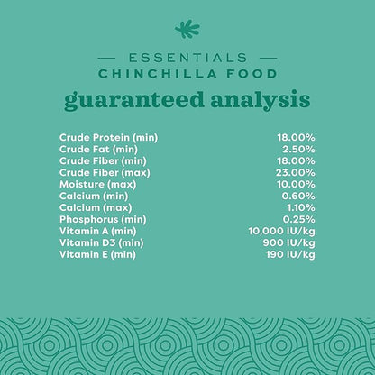 Oxbow Essentials Chinchilla Food, Made with Oxbow Alfalfa, Vitamin & Mineral Rich Food for Chinchillas, Small Animal Pet Pellets, Made in USA, High Fiber, 10 lb Bag