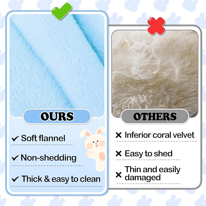 MEWTOGO 15.7 x 14In Rabbit Bed - Thickened Soft Bunny Concave Bed, Cuddle Cushion Plush Mat with Cotton Lounger Pillows, Small Pet Flop Mat for Cage Sleeping Indoor Bunny Gifts, Light Blue