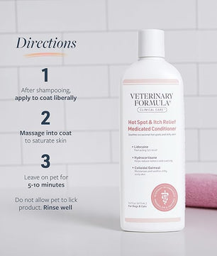 Veterinary Formula Clinical Care Hot Spot & Itch Relief Cat & Dog Medicated Conditioner, 16 oz – Oatmeal Conditions Skin for a Lustrous Coat, Formulated to Help Alleviate Itchy Skin