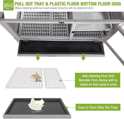 GUTINNEEN Guinea Pig Cages with Anti Chewing Sturdy Plastic Floor and Cool Zinc Plate, Indoor Rabbit Hutch with Hideout and PVC Platform, Elevated Legs Hamster Cage 36.6" L (Grey)