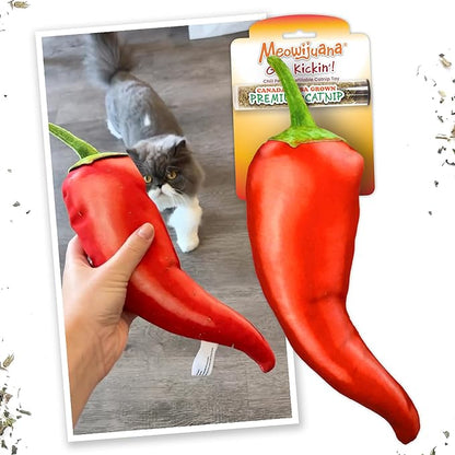 Meowijuana Pepper Bundle | Get Kickin' Refillable Chili Pepper Toy and Kalico Kush Catnip Blend | Promotes Play and Cat Health | Includes North American Organic Catnip