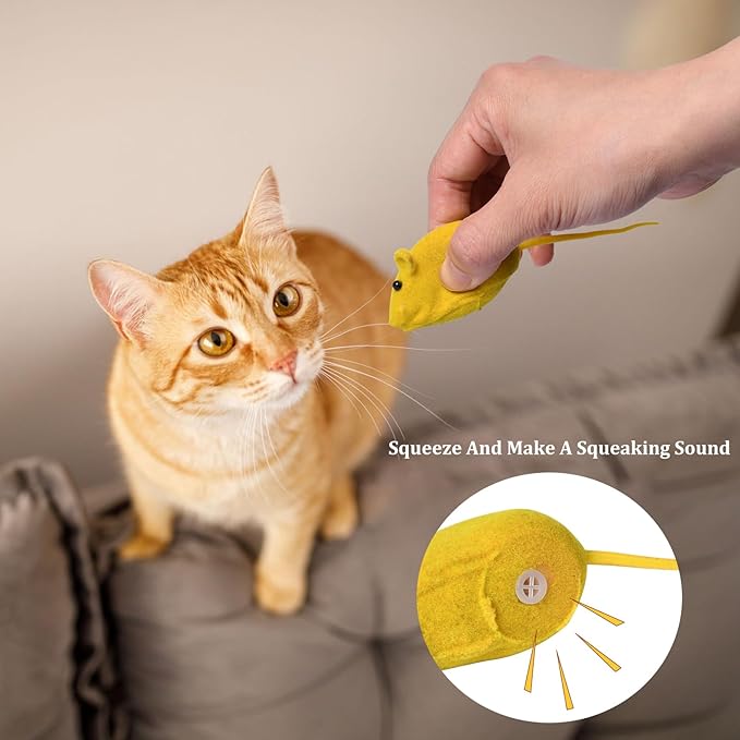 6PCS Cat Mouse Toy,Squeaky Kitten Toys,Cat Mice Toys Plastic Body with Thin Velvet,Interactive Cats Toy for Bored Indoor Adult Cats