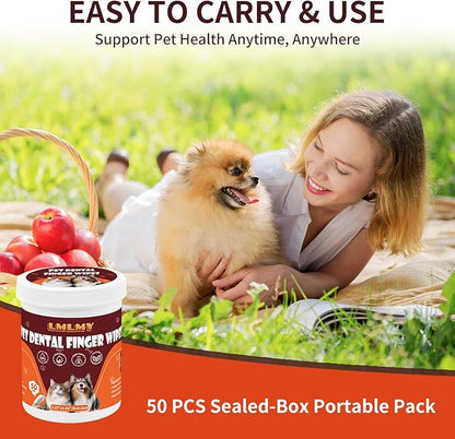 Dog Dental Wipes - Tooth Brushing Kit for Cats & Dogs - Dog Toothbrush Finger Dental Wipes to Remove Plaque & Tartar,Effective Teeth Cleaner (50PCS)