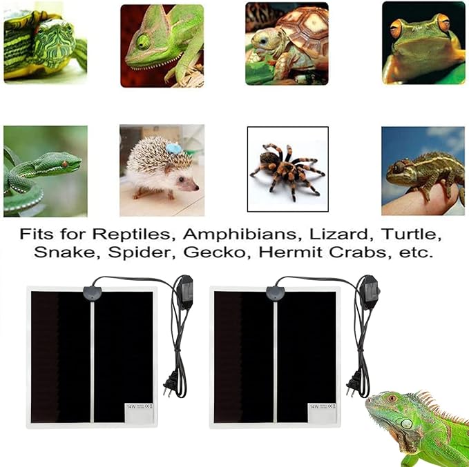 2 Pack 14 W Reptile Heating Pad Under Tank Heater Tank Warmer with Temperature Control, Power Adjustment Terrarium Heater Heat Mat for Reptiles Turtle Tortoise Snakes Lizard