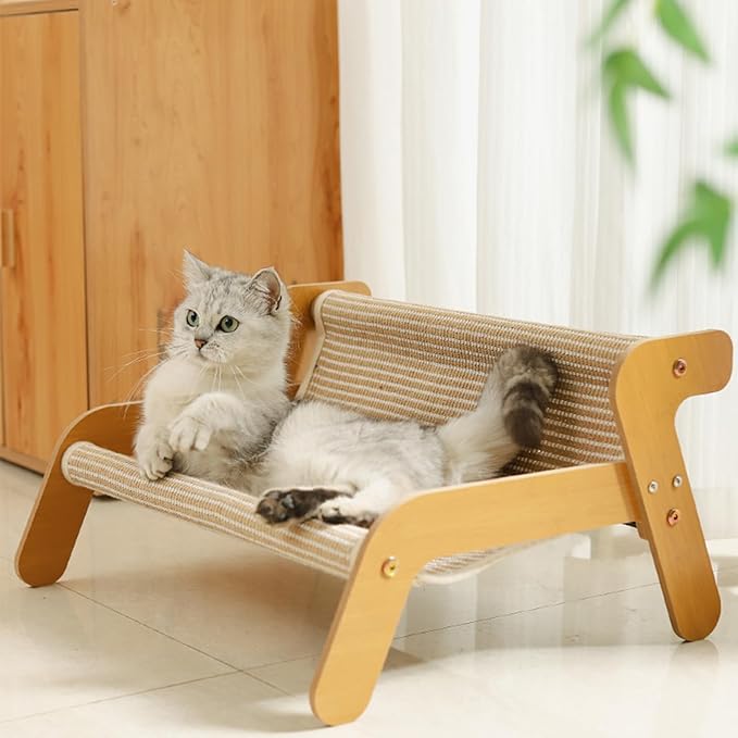 The Claw Lounge 2 in 1 Cat Scratcher Bed for Indoor Cats Large Sisal Pet Chair Wooden Cat Hammock Couch Modern Scratching Sofa for Pet Gifts