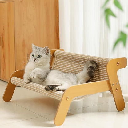 The Claw Lounge 2 in 1 Cat Scratcher Bed for Indoor Cats Large Sisal Pet Chair Wooden Cat Hammock Couch Modern Scratching Sofa for Pet Gifts