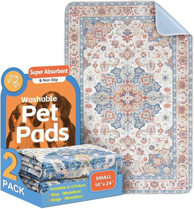Washable Pee Pads for Dogs 2 Pack Reusable Puppy Training Pads 24"x18" Super Absorbent Waterproof Dog Training Pads, Non-Slip Potty Pads Whelping Pads Litter Mat Pet Supplies Beige