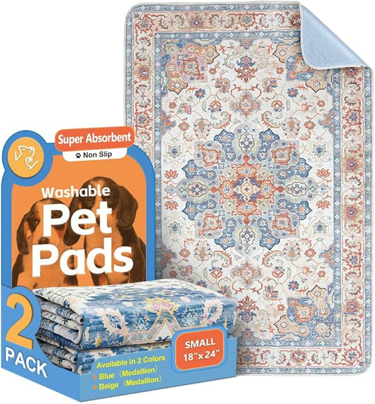 Washable Pee Pads for Dogs 2 Pack Reusable Puppy Training Pads 24"x18" Super Absorbent Waterproof Dog Training Pads, Non-Slip Potty Pads Whelping Pads Litter Mat Pet Supplies Beige