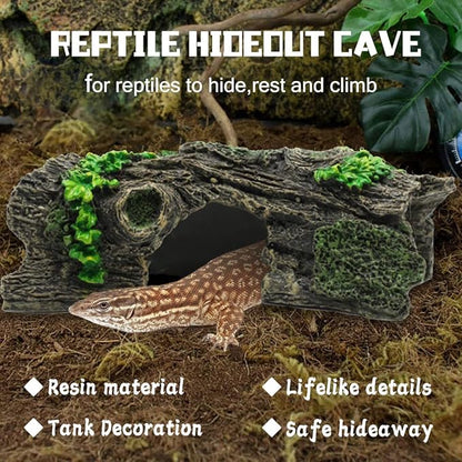 2PCS Aquarium Trunk Decoration Small Hollow Tree Trunk Hideout Log Hideaway Fish Tank Resin Wood Ornament Reptile Habitat Cave for Fish and Shrimp to Swim(6.7X 3.3 x 3'')