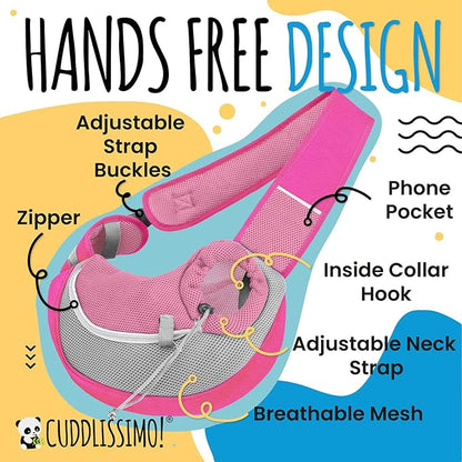 Pet Sling Carrier - Soft Front-Chest Carrying Bag for Small Pets (Ideal for Dogs, Puppies & Cats 6–10 lbs) - Carefully Sized for Yorkshire Terrier, Maltese, Toy Poodle, Papillon -(Pink-L)