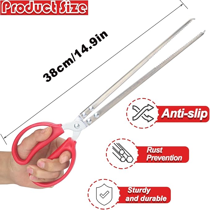 15 Inch Reptile Feeding Tongs, Extra Long Large Snake Feeding Tweezers, Curved or Straight Design Heavy Duty Stainless Steel Feeding Tongs for Ball Python Accessories Aquascape Maintenance