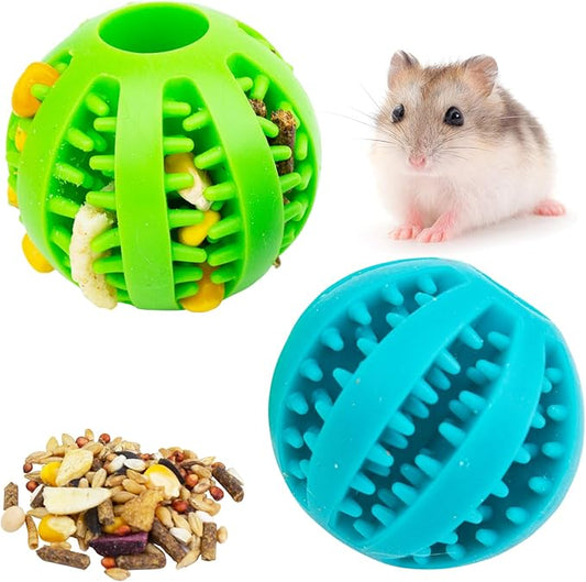 Hamster Foraging Ball Toy Puzzle, 2 PCS Hamster Treat Ball for Teething, Small Animals Slow Feeder, Food Hide Treat Dispensing Snuffle Game Interactive Toy for Guinea Pig, Rat