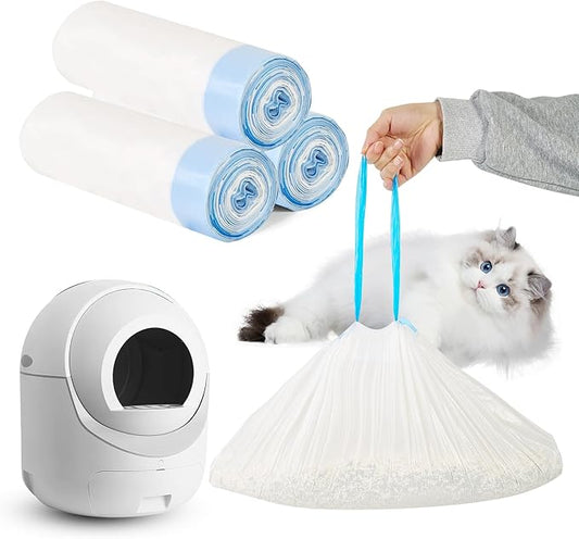 Cat Litter Bags 60 Count, 21.65"x11.8" Drawstring Close Litter Box Liners for Automatic Litter Box,Thick Cat Poop Bags,Easy to Clean,Heavy Duty Robot Bag for Self-Cleaning Box