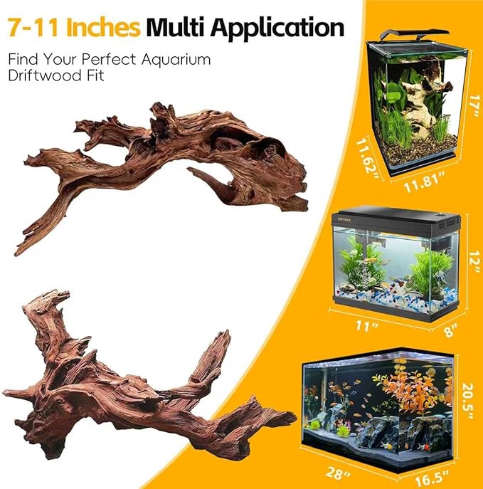 EFFIELER Natural Driftwood for Aquarium Decor – Real Wood Branches for Fish Tank, Reptile Habitat, Terrarium, Hermit Crab, Shrimp Tank,Safe for Aquatic Pets – Unique Size (7-11Inch, 3-Pack)