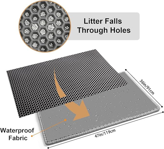 Pieviev Cat Litter Mat Double Layer Waterproof Urine Proof Trapping Mat 1 Pack (Gray, 47x36 Inch (Pack of 1))