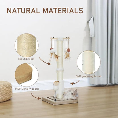 PEEKAB Cat Scratching Post 27 Inches Sisal Scratch Posts with Track Ball Toys for Indoor Cats,Kittens Scratcher Toy Beige