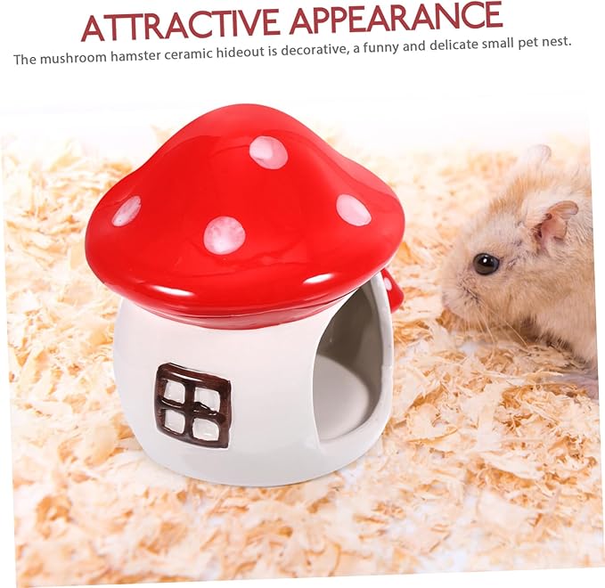 Ceramic Hamster House Hideout Mushroom Shaped Hamster Cave for Summer Dwarf Hamster Gerbil Mice