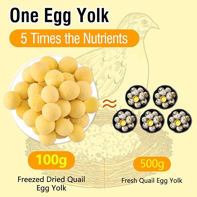 3.52oz/100g Freeze Dried Quail Egg Yolk, Cat and Dog Treats, Single Ingredient Pet Snacks, Healthy Tasty Dry Pet Food