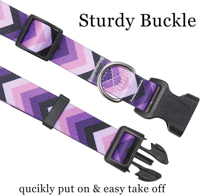 Dog Collar and Leash Set with Bohemia Floral Tribal Geometric Patterns - Soft Ethnic Style Collar Adjustable for Small Medium Large Dogs(Purple Arrow Set,L)