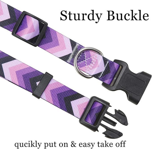 Dog Collar and Leash Set with Bohemia Floral Tribal Geometric Patterns - Soft Ethnic Style Collar Adjustable for Small Medium Large Dogs(Purple Arrow Set,L)