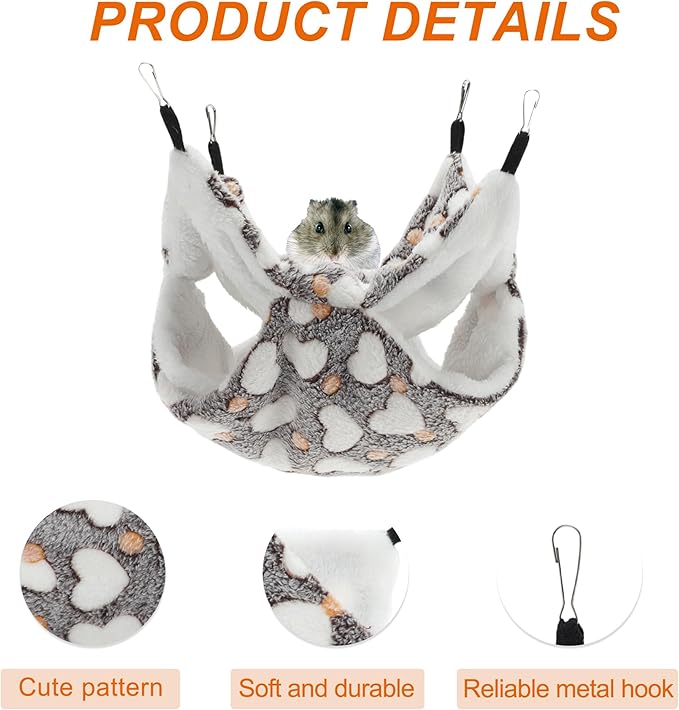 Ferret Hammock, Small Pet Cage Accessories, Ferret Bed, Pet Cage Hammock Hanging Tunnel and Bed Hideout Set for Hamster Squirrel Rabbit, Brown, 3Pcs