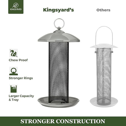 Kingsyard 2 Pack Metal Mesh Tube Bird Feeders for Outdoor Hanging, Finch Bird Feeder for Nyjer/Thistle Seed, 2.5 lbs Large Capacity (Grey)