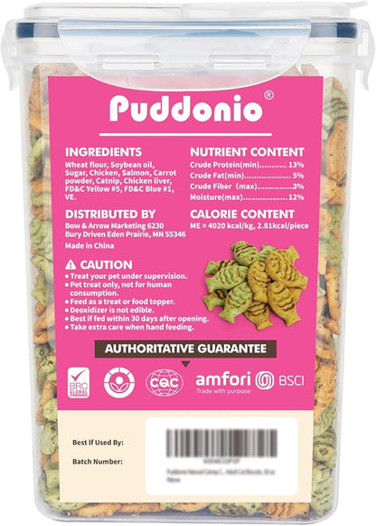 Catnip Cat Treats, Chicken and Salmon Flavor Snacks, Training Crunchy Fish Shape Adult Cat Biscuits, 30 oz